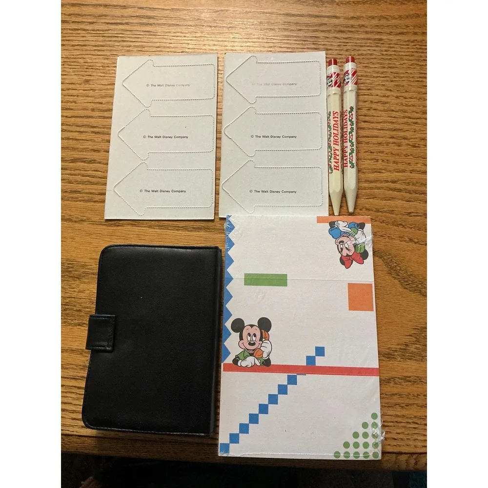 Vintage Disney Mickey Mouse Stationery Lot Organizer Notepad Pencils Stickers